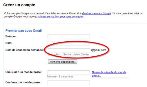 Choix de votre identifiant Gmail